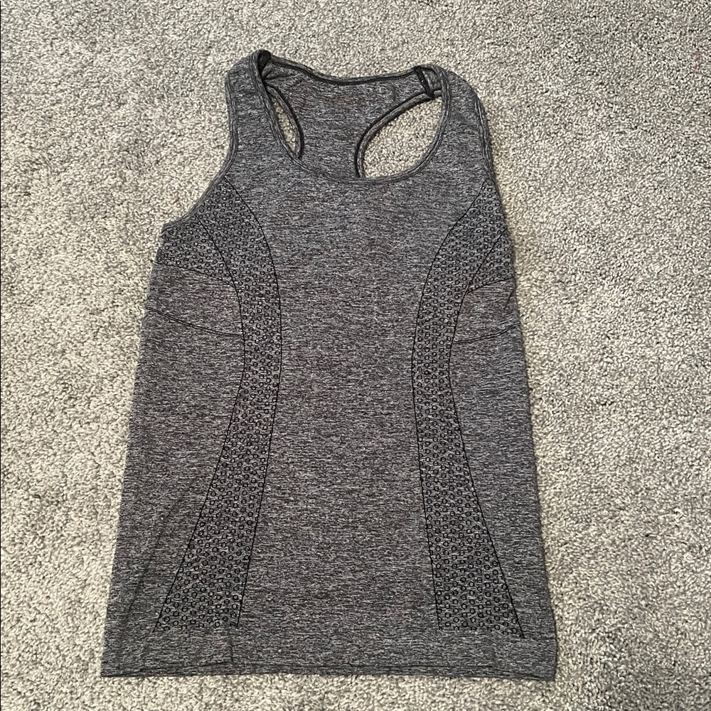 Gray workout tank with built-in bra
